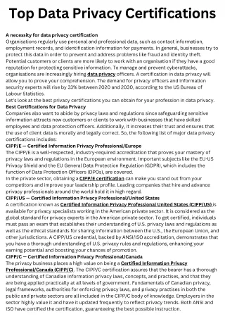 top data privacy certifications organisations