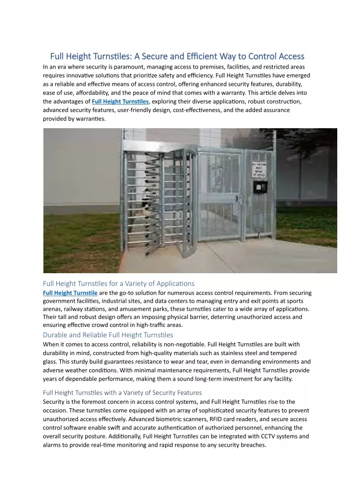 full height turnstiles a secure and efficient