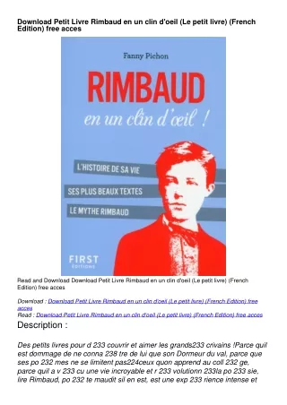 Download Petit Livre Rimbaud en un clin d'oeil (Le petit livre) (French Edition) free acces