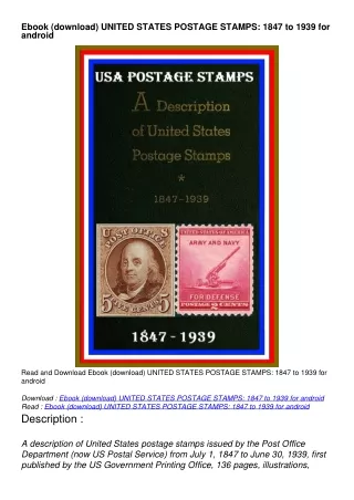 Ebook (download) UNITED STATES POSTAGE STAMPS: 1847 to 1939 for android