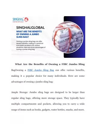 what are the benefits of owning a fibc jumbo sling