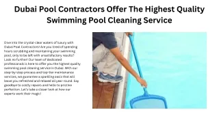 Dubai Pool Contractors Offer The Highest Quality Swimming Pool Cleaning Service