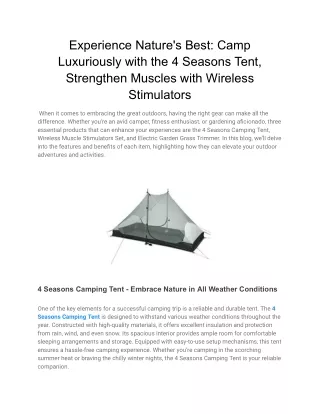 Experience Nature's Best: Camp Luxuriously with the 4 Seasons Tent, Strengthen M