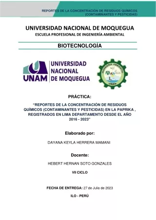 Reportes de la concentración de residuos químicos (Contaminantes y pesticidas) en la Paprika , registrados en Lima depar