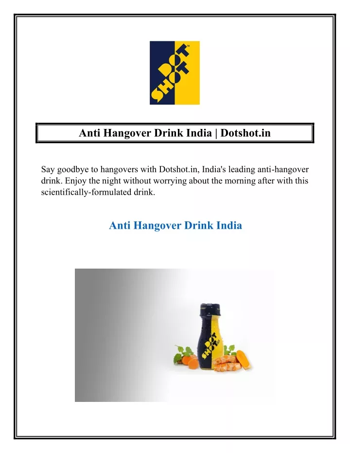 anti hangover drink india dotshot in