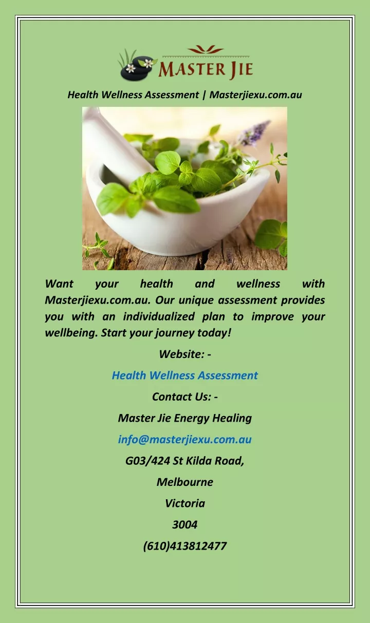 health wellness assessment masterjiexu com au