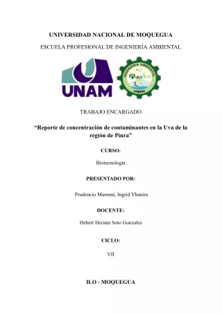 Reporte de concentración de contaminantes en la Uva de la región de Piura