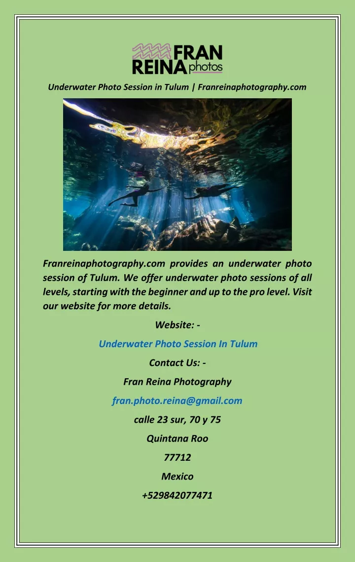 underwater photo session in tulum