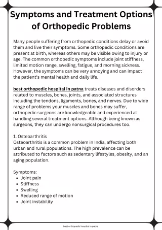 Symptoms and Treatment Options of Orthopedic Problems