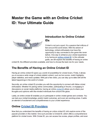 Online Cricket ID Provider