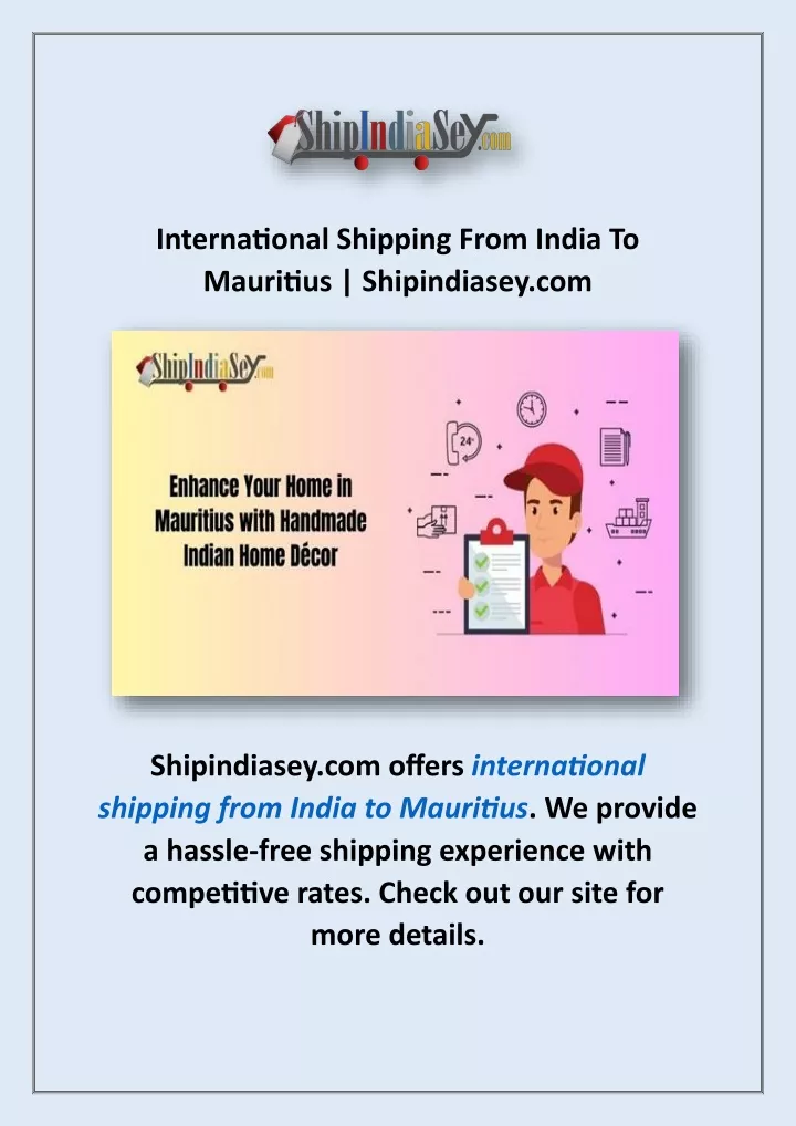 international shipping from india to mauritius