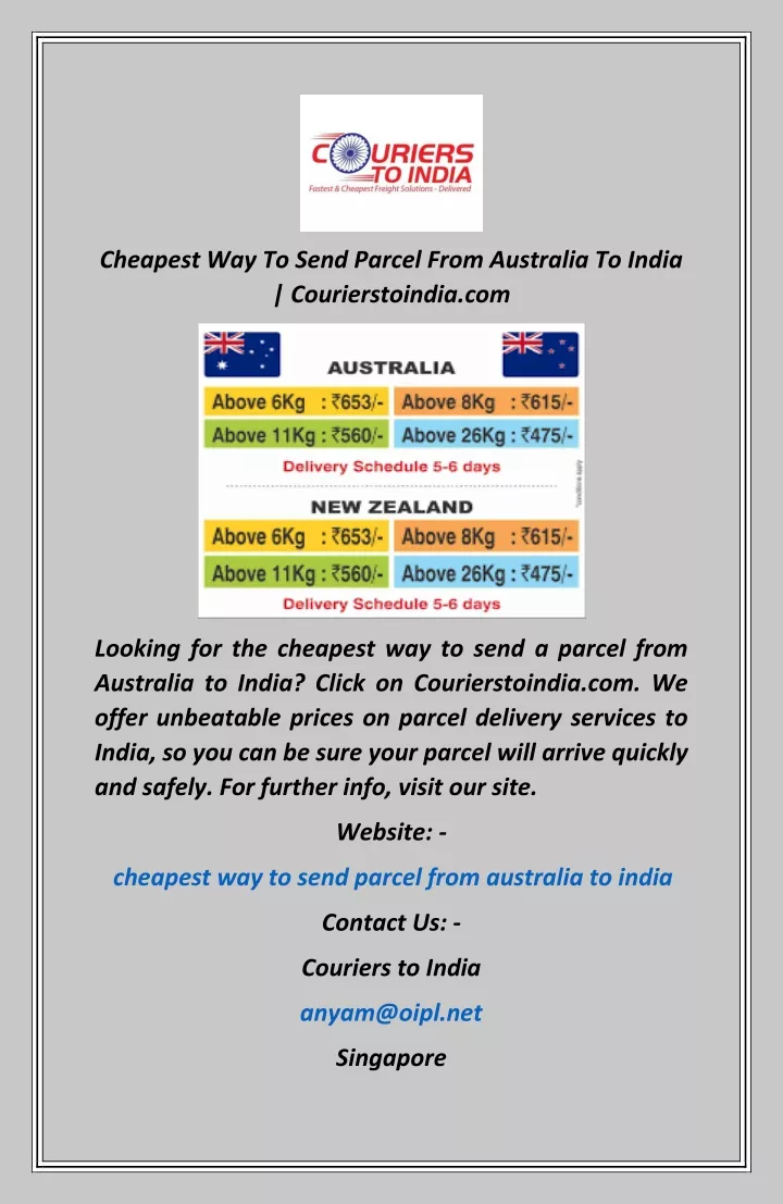 cheapest way to send parcel from australia