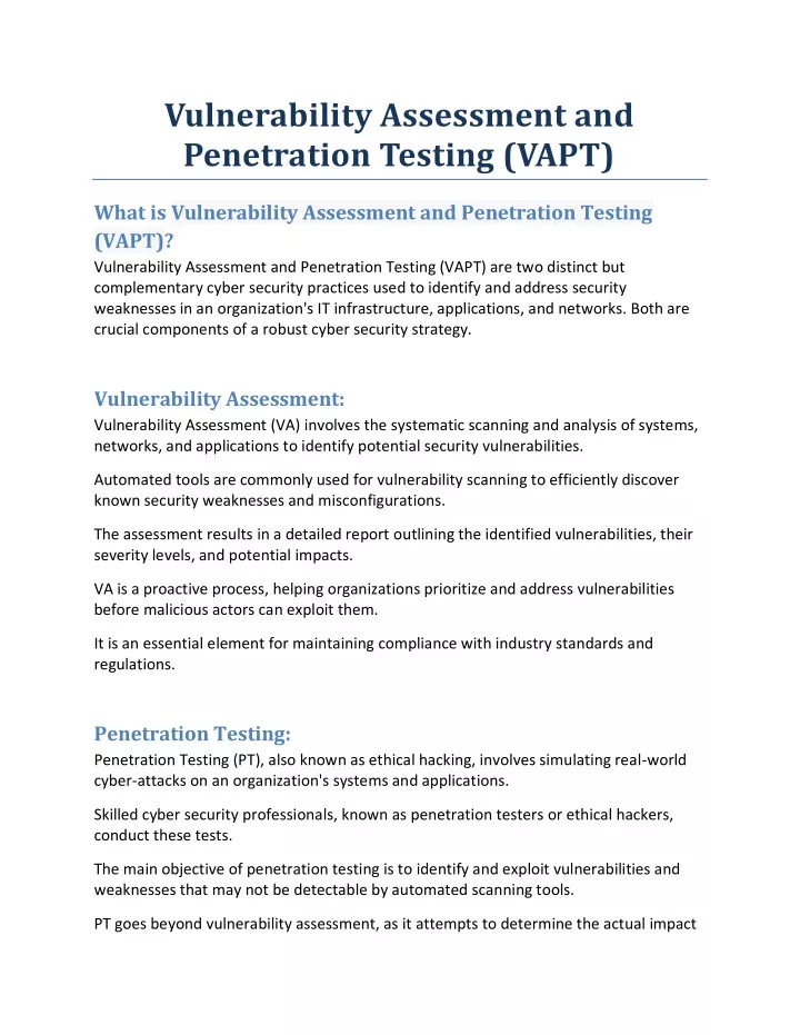 vulnerability assessment and penetration testing