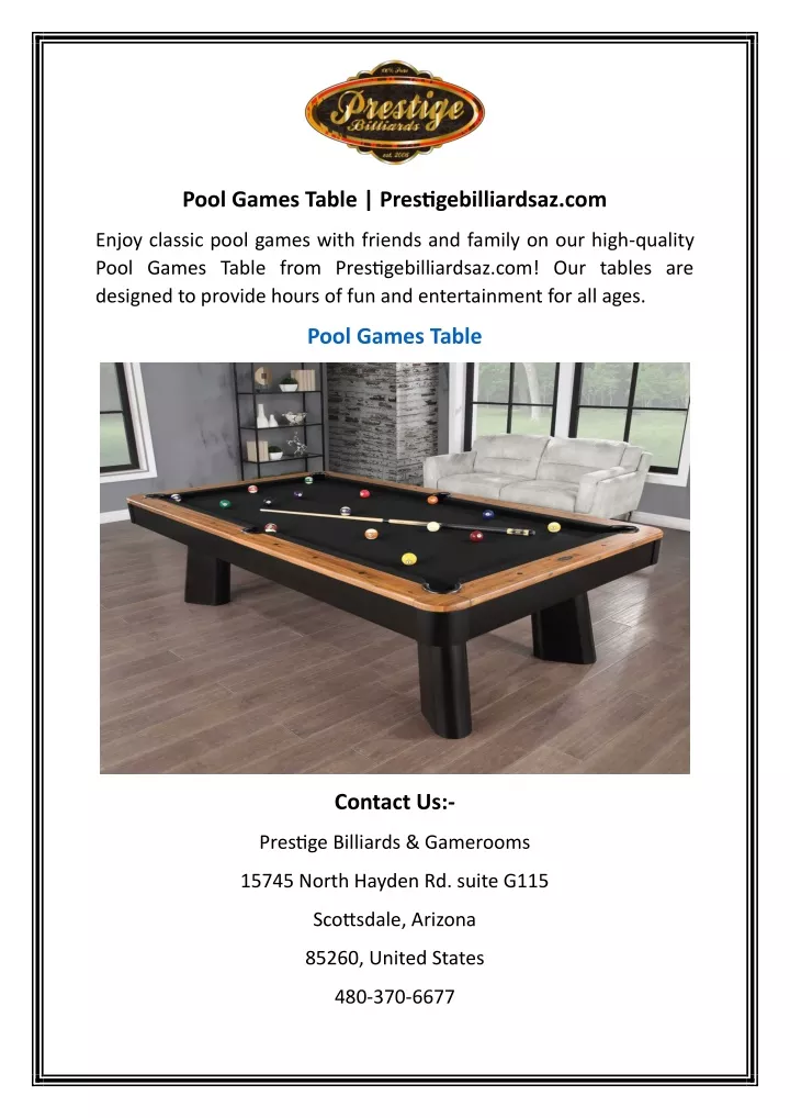 Prestige Billiards & Gamerooms - Recreation - Scottsdale - Scottsdale