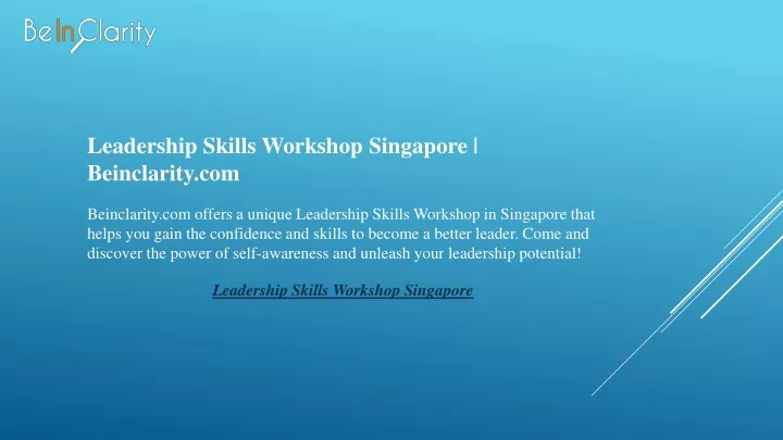 leadership skills workshop singapore beinclarity
