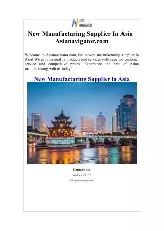 New Manufacturing Supplier In Asia  Asianavigator.com