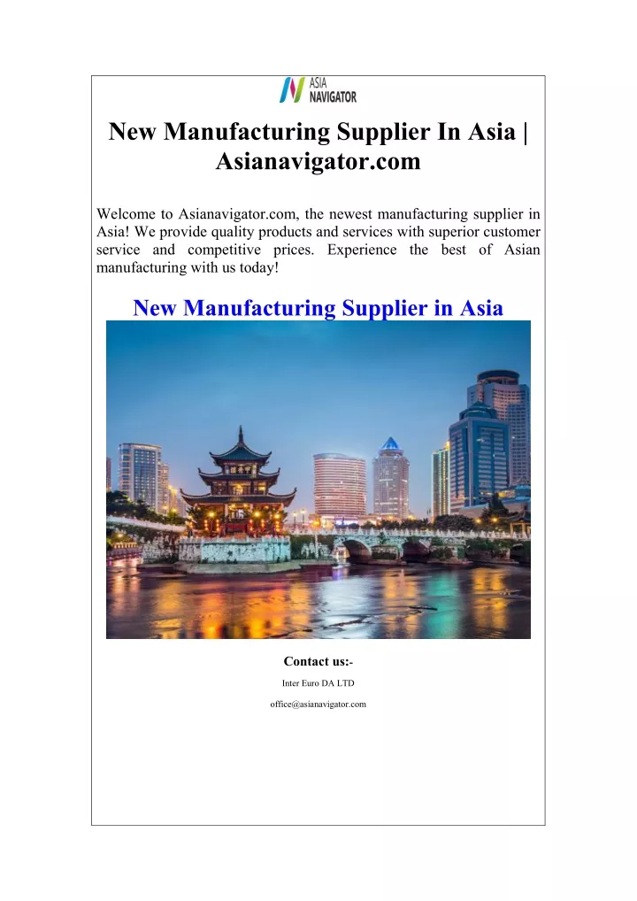 new manufacturing supplier in asia asianavigator