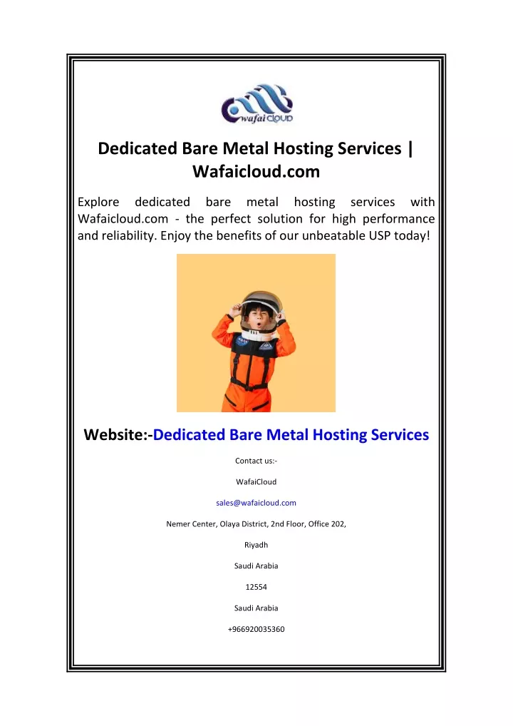 dedicated bare metal hosting services wafaicloud