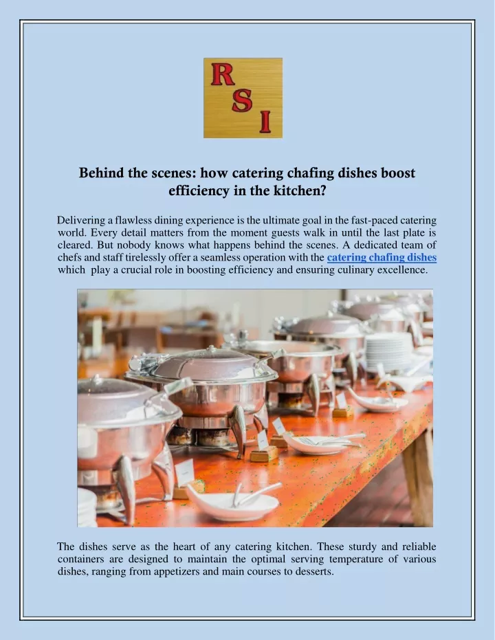 behind the scenes how catering chafing dishes