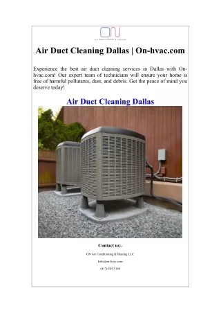 Air Duct Cleaning Dallas  On-hvac.com