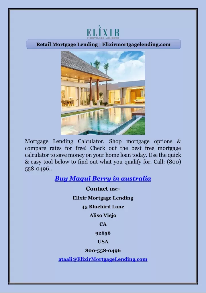 retail mortgage lending elixirmortgagelending com