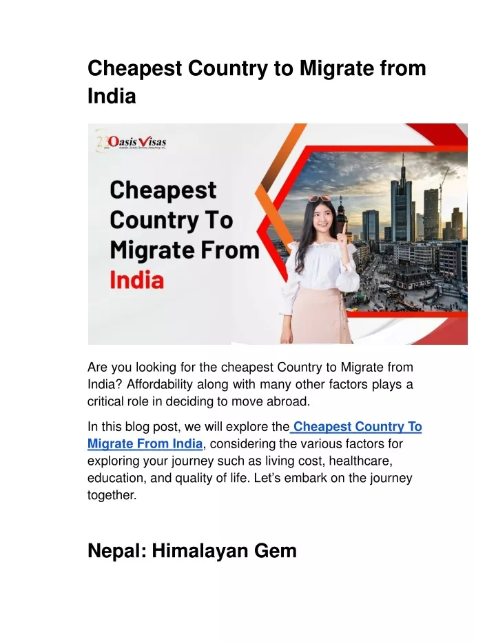 cheapest country to migrate from india