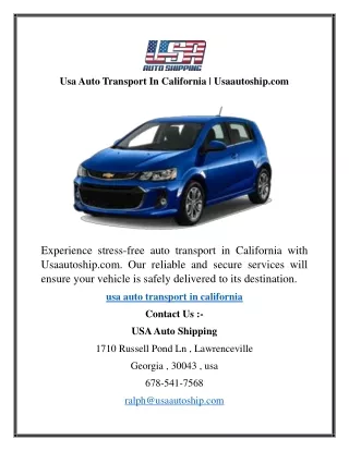 Usa Auto Transport In California  Usaautoship