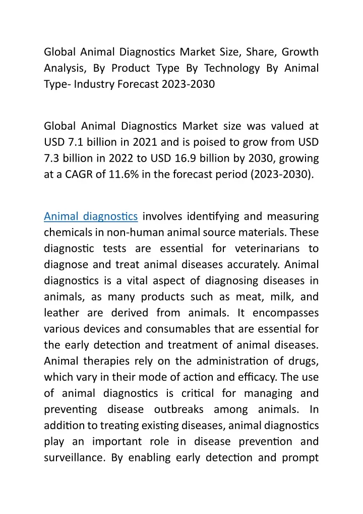 global animal diagnostics market size share