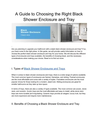 A Guide to Choosing the Right Black Shower Enclosure and Tray