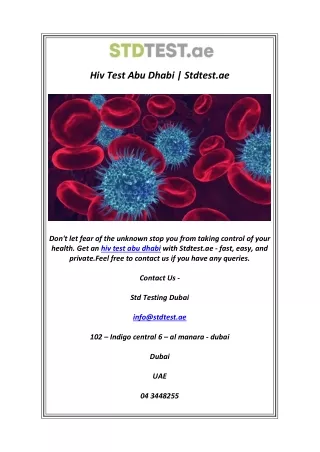 Hiv Test Abu Dhabi | Stdtest.ae