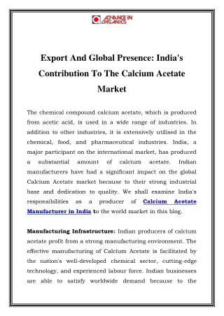 Calcium Acetate Manufacturer in India Call-9966961943