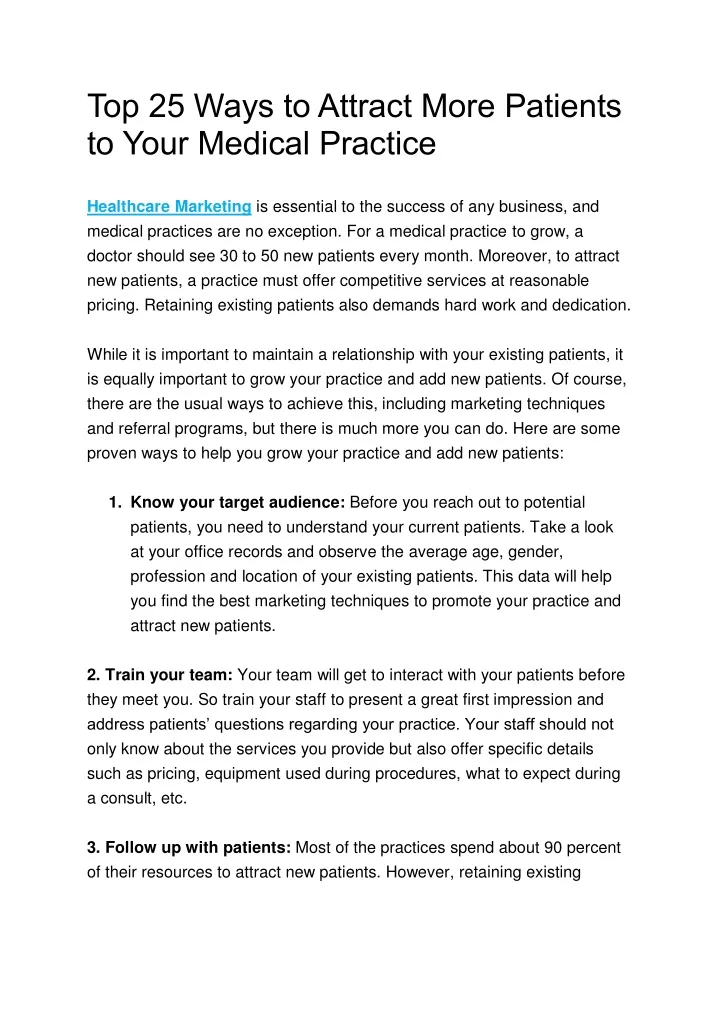 top 25 ways to attract more patients to your