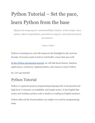python tutorial set the pace