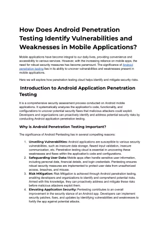 How Does Android Penetration Testing Identify Vulnerabilities and Weaknesses in Mobile Applications_