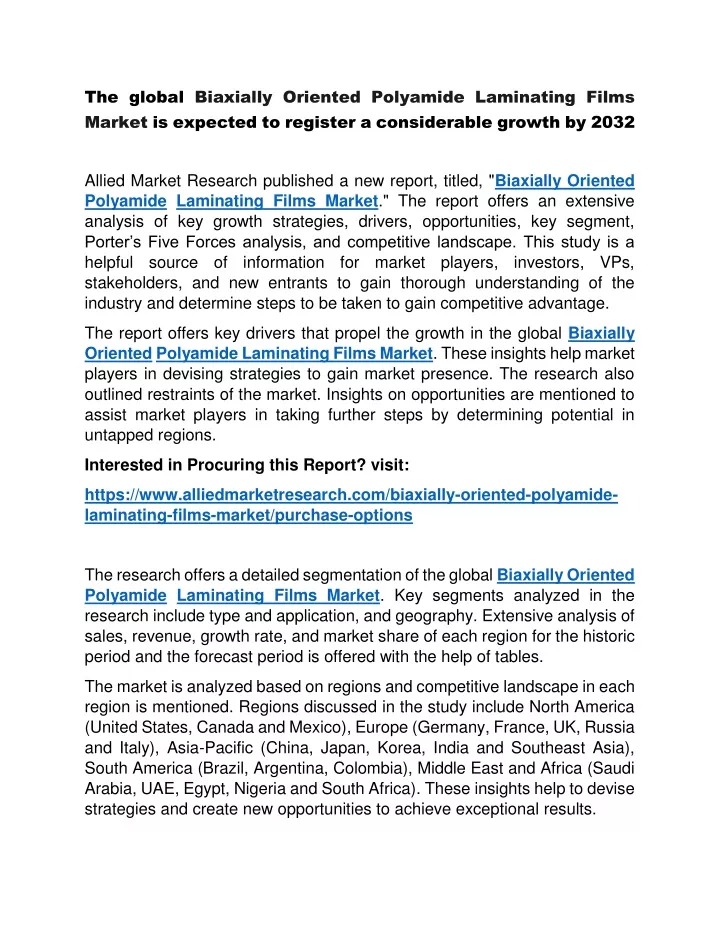 the global biaxially oriented polyamide