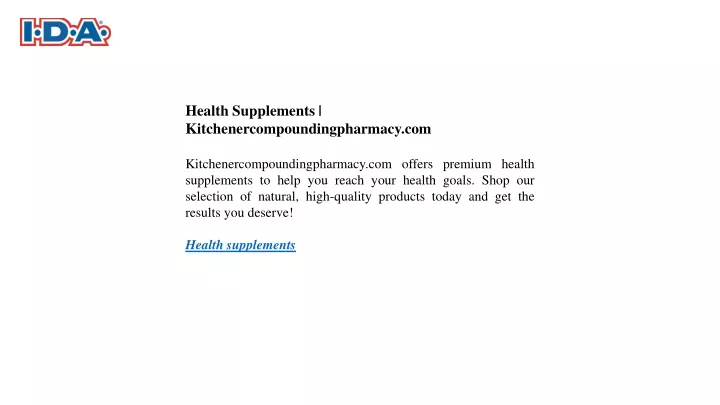 health supplements kitchenercompoundingpharmacy