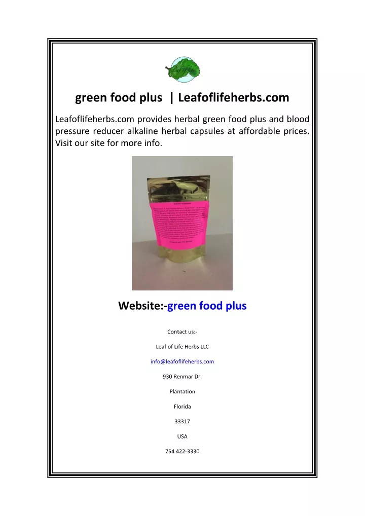 green food plus leafoflifeherbs com