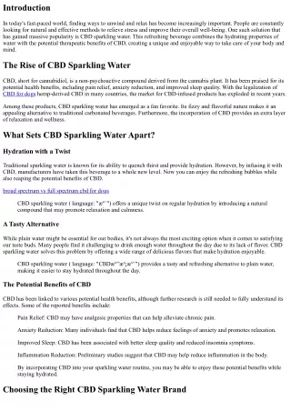 Hydrate with a Twist: Unmasking the Benefits of CBD Sparkling Water