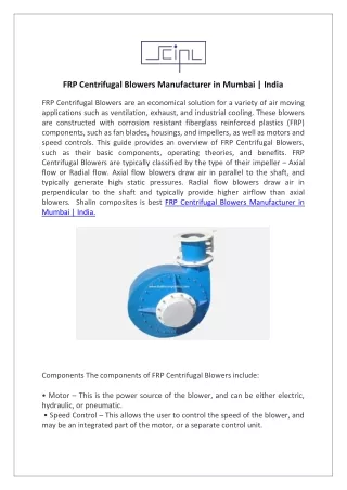 FRP Centrifugal Blowers Manufacturer in Mumbai, India