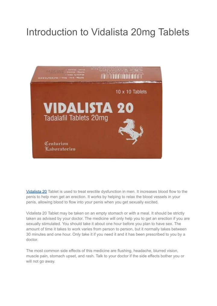 introduction to vidalista 20mg tablets