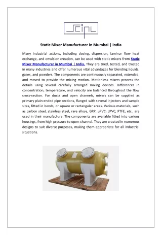 Static Mixer Manufacturer in Mumbai, India