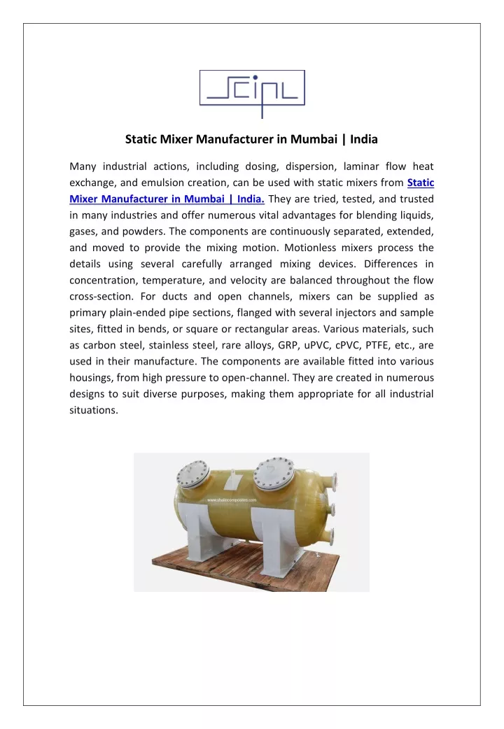 static mixer manufacturer in mumbai india