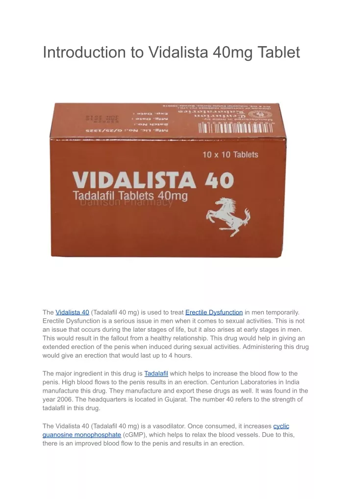 introduction to vidalista 40mg tablet