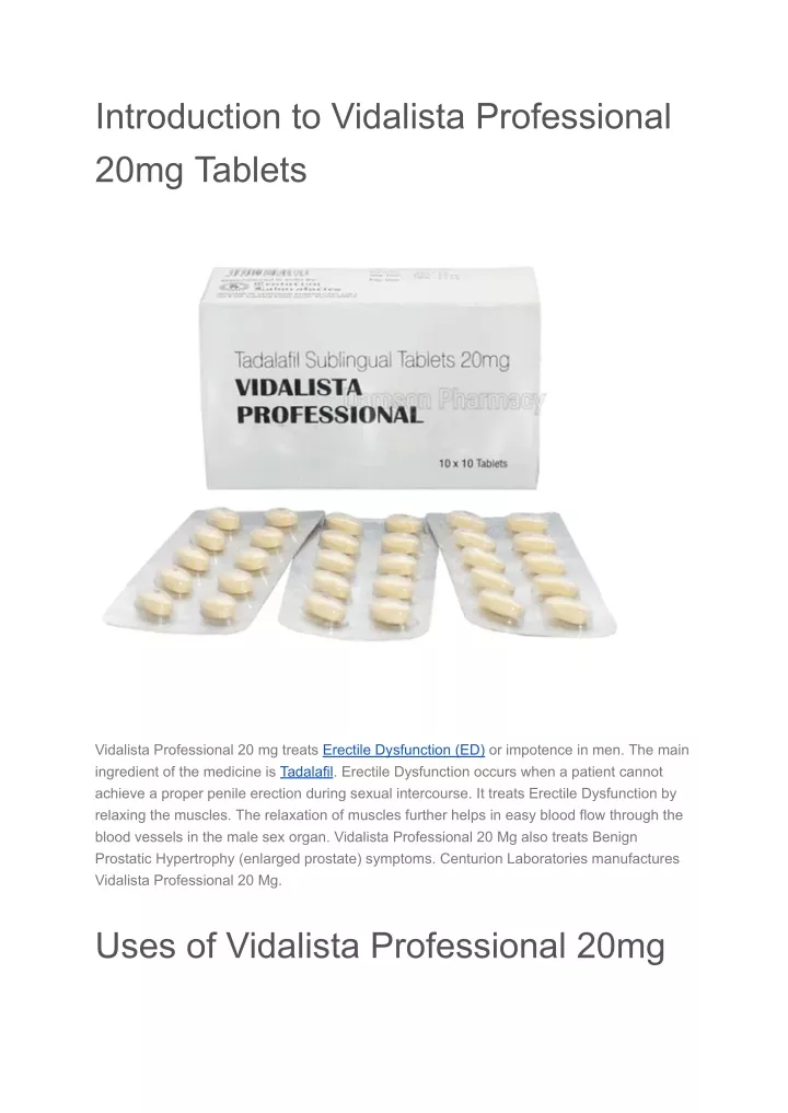 introduction to vidalista professional 20mg