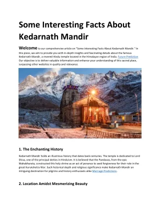 Some Interesting Facts About Kedarnath Mandir