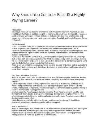 Why Should You Consider ReactJS a Highly Paying Career