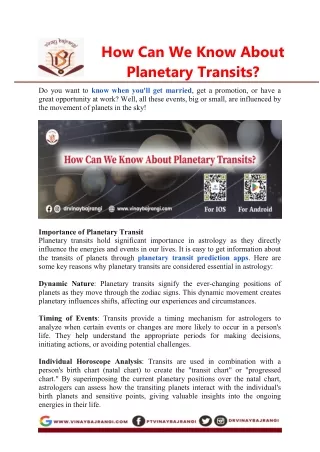 How Can We Know About Planetary Transits