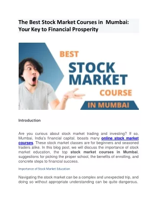 The Best Stock Market Courses in Mumbai