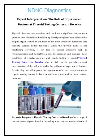 Expert Interpretation The Role of Experienced Doctors at Thyroid Testing Centers in Dwarka