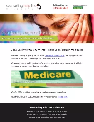 Get A Variety of Quality Mental Health Counselling in Melbourne